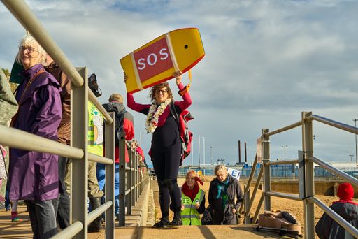 A shot of locals at the Save Our Seas protest in Ramsgate, United Kingdom