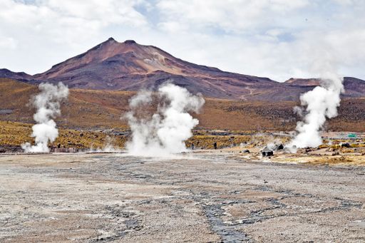 The steaming hot springs on the Atacama desert in Chile, South America