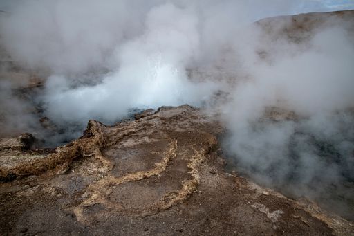 The steaming hot springs on the Atacama desert in Chile, South America