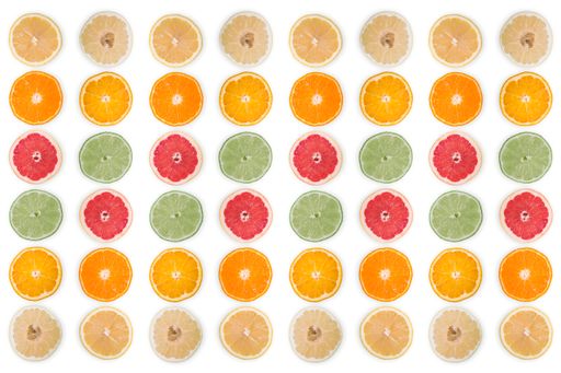 A set of fresh citrus slices isolated on white background
