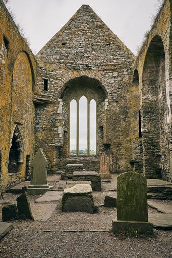 A high angle shot of the old Timoleague Friary Castle Ireland