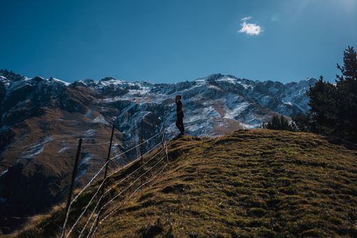 A Caucasian traveller in a mountain, Ukraine