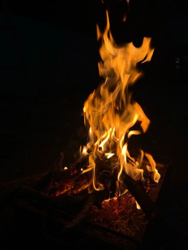 A vertical shot of a bonfire in a park at night - perfect for wallpapers and backgrounds
