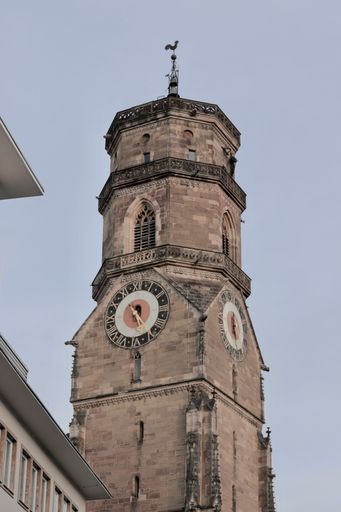 A vertical shot of the Stiftskirche church in Stuttgart, Germany