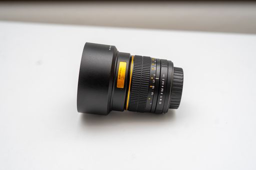 A closeup shot of a Walimex 85mm f1.4., a prime lens with a magnificent bokeh in Berlin, Germany