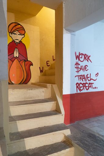 A vertical shot of graffiti at a Pushkar Hostel in India