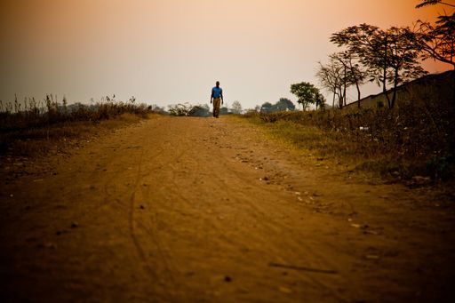 A beautiful shot of a person walking on a dirt road