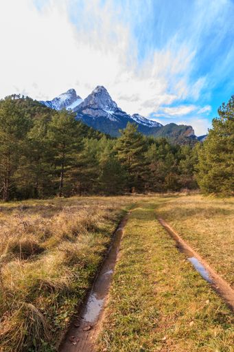 The rocky peaks of the Pedraforca mountain in Saldes, Spain