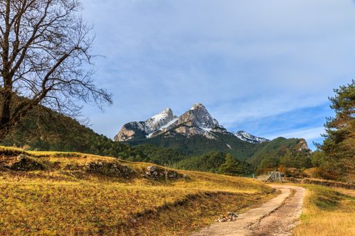 The rocky peaks of the Pedraforca mountain in Saldes, Spain