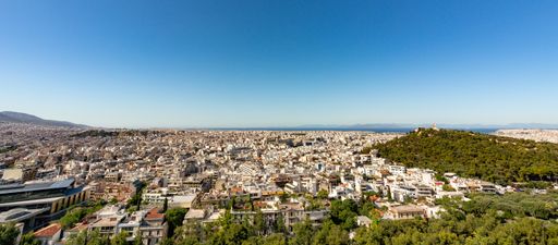 An aerial shot of Athens, Greece during the day