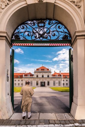 A traveler exploring the Lower Belvedere in Vienna, Austria