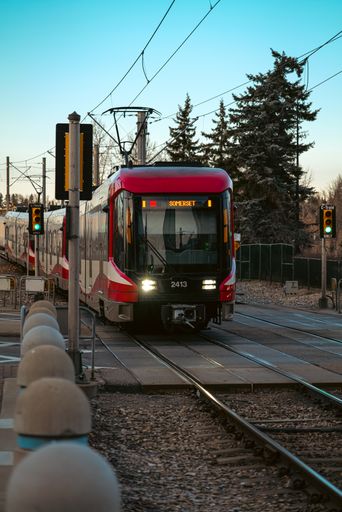 Light Rail Train takes passengers downtown.