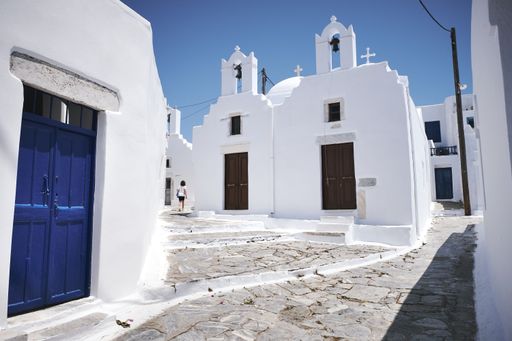 A beautiful shot of a street in Chora in Amorgos Island in Greece