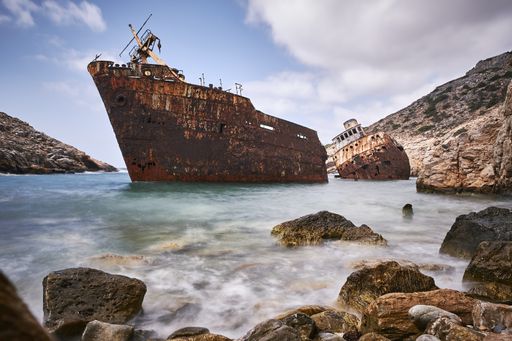 A beautiful shot of the Olympia shipwreck in Amorgos island, Greece
