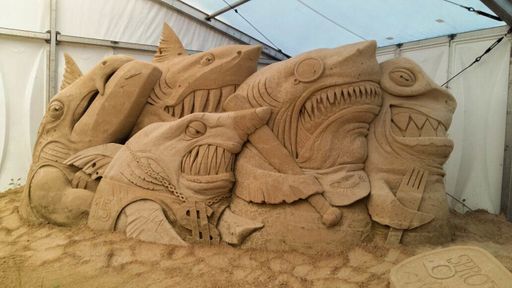 The sand shark sculptures in Gera, Germany