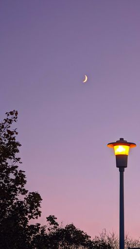 A vertical shot of the moon during the sunset in London,Canada