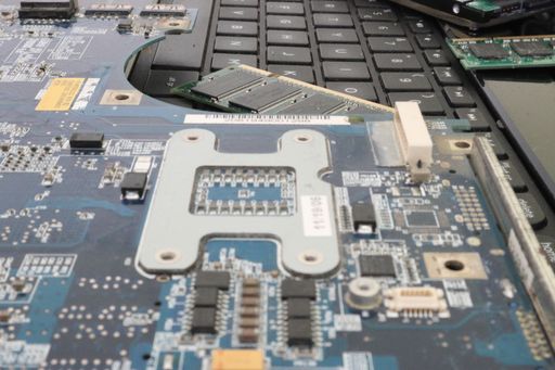 The electronic components of the computer on the keyboard