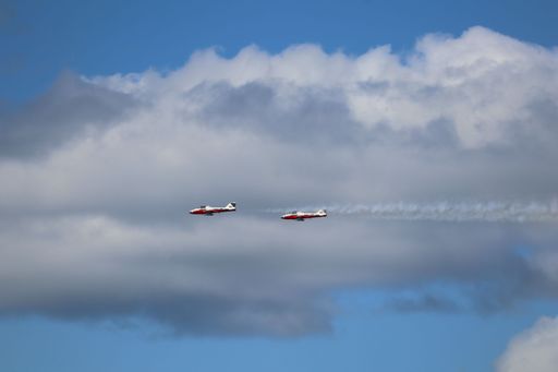 Two Canadian Snowbirds perform with smoke trails at San Francisco Fleet Week