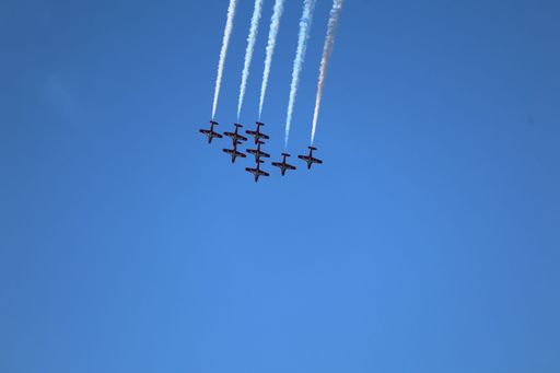 Canadian snowbirds perform with smoke trails at San Francisco Fleet Week