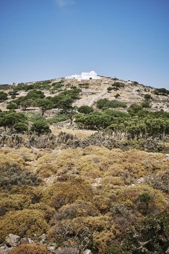 A vertical shot of Aghios Ioannis Theologos Monastery, Amorgos island, Greece