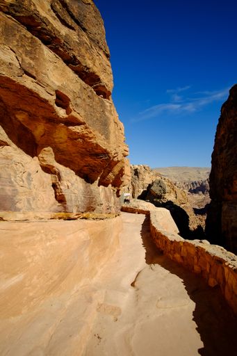 A vertical shot of Petra in Jordan's southwestern desert