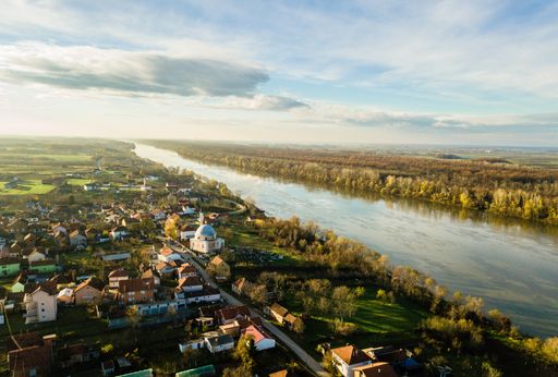 The river Rhein and the city buildings of Kehl