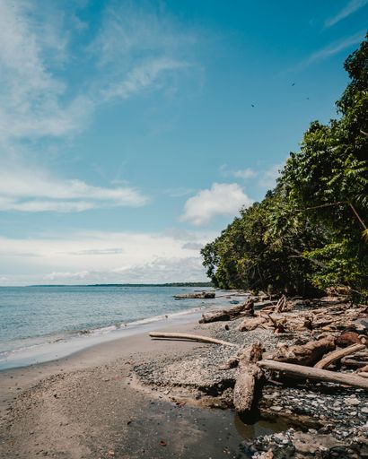 The blue sky over the sea captured from the coast in Punta Mona, Costa Rica, Central America