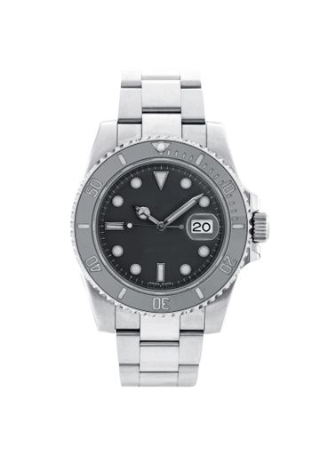 A closeup shot of a silver watch isolated on a white background