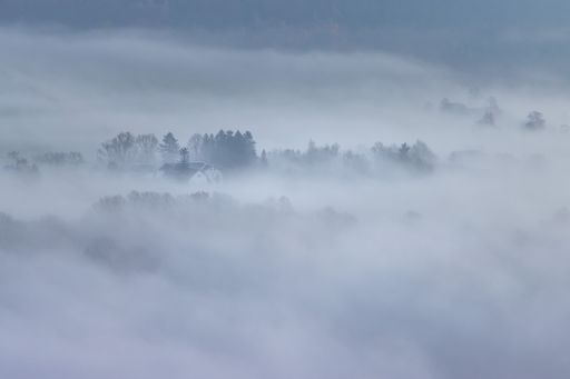 An aerial view of the Mountain Lilienstein in Saxon Switzerland at dawn, Germany