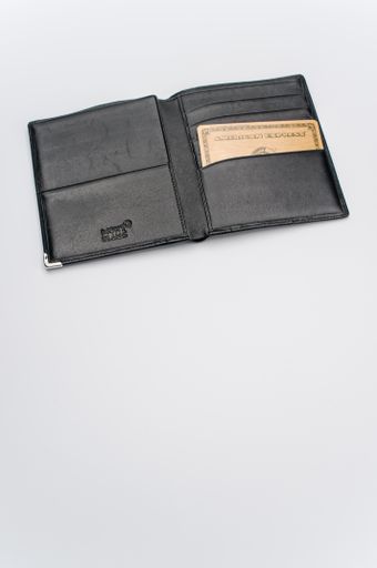 top view of bank circuit payment card and leather wallet on a white background with text space