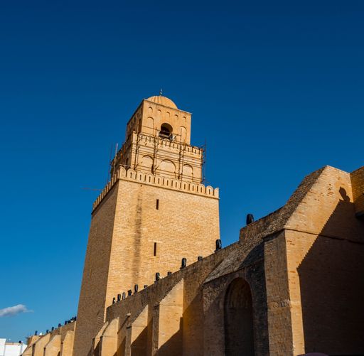 A low angle shot of the Great Mosque of Kairouan in Tunisia