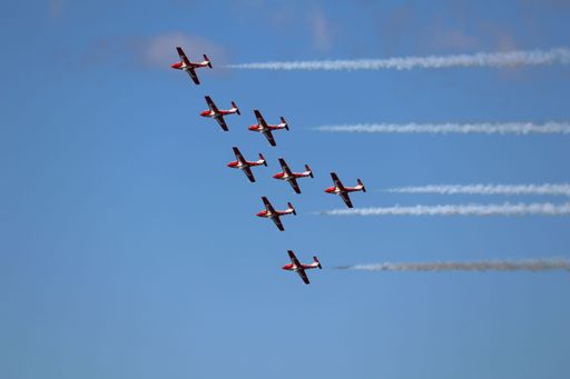 Canadian Snowbirds perform aerial display with smoke trails at San Francisco Fleet Week