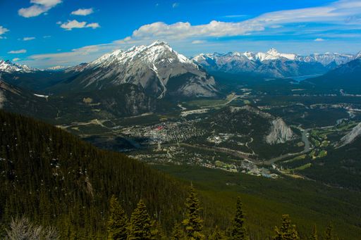 The beautiful scenery of Banff National Park in Alberta, Canada under a cloudy sky