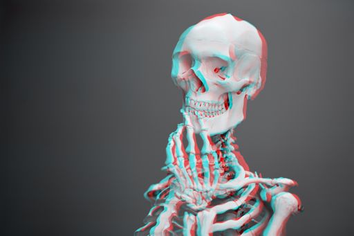 A beautiful shot of a skeleton isolated on a gray background with a 3d effect