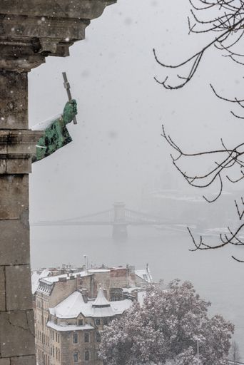 A snowy winter day in Budapest, Hungary