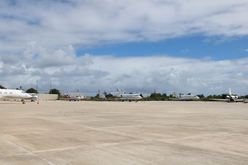 The airplanes parked in an apron