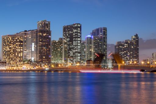 A scenic view of the Edgewater in Miami at night