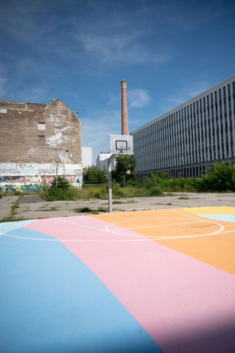 A vertical shot of the old basketball court.