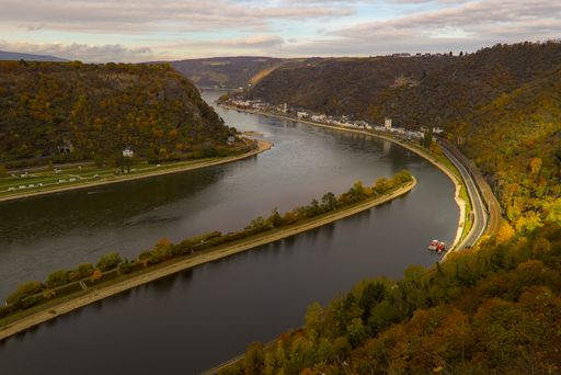 A beautiful shot of part of the river Rhine seen from the Lorelei rock in the Rhine Gorge
