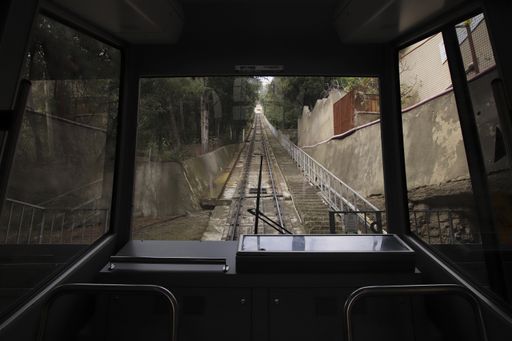 A funicular transporting people to Mtatsminda Park at the top of the mountain. This is a popular tourist attraction in the city.