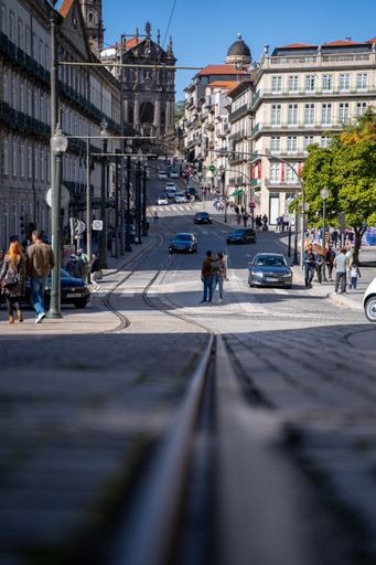 A vertical shot of the street in Porto. Portugal.