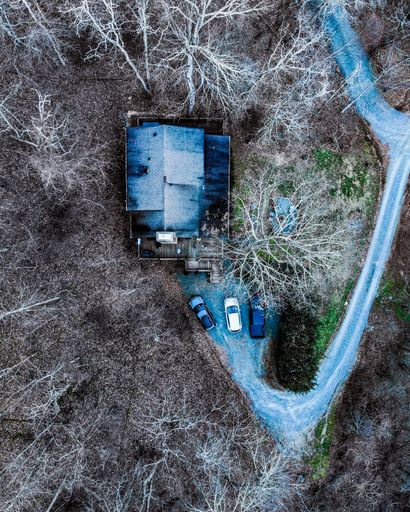 An aerial shot of the North Carolina Cabin in Smoky Mountains