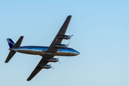 A Red Bull Air DC-6 aircraft demonstration at Bucharest International Air Show (BIAS) 2025, Baneasa Aurel Vlaicu Airport