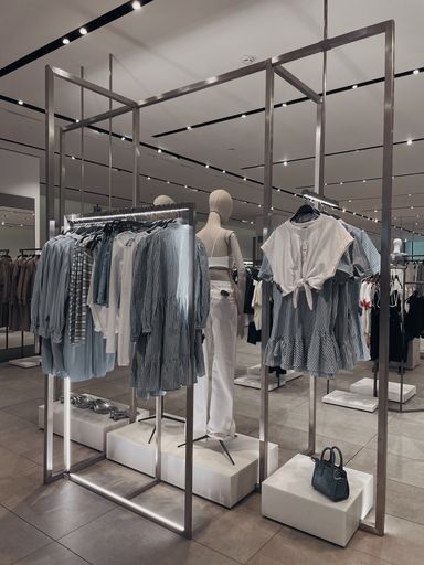 A vertical shot of stylish clothes in Zara store in a shopping mall in Yerevan, Armenia