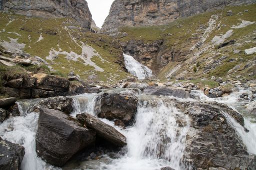 Cola de Caballo waterfall cascading over rocks in Ordesa National Park, Spain