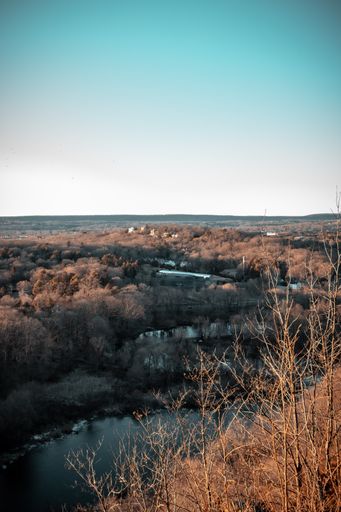 A vertical shot of a village with buildings in autum