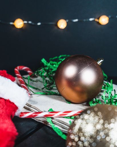 A closeup shot of Christmas decorations