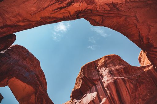 A low angle shot of the sky visible through the canyon captured in Arches National Park, Utah, USA