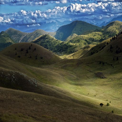 An aerial view to the mountainous area in summer