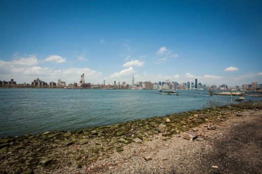 A breathtaking scenery of New York City under a blue sunny sky  viewed from State Park
